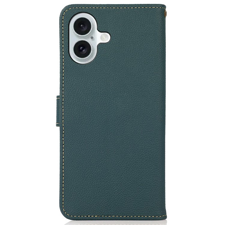 KHAZNEH for iPhone 17 Case Genuine Cow Leather RFID Blocking Wallet Phone Cover - Green