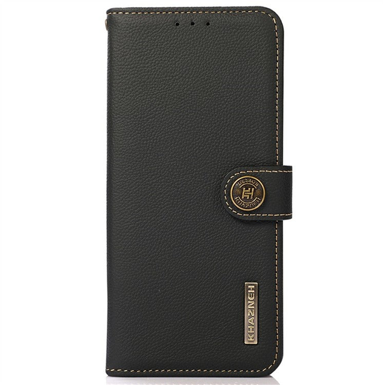 KHAZNEH for iPhone 17 Case Genuine Cow Leather RFID Blocking Wallet Phone Cover - Black