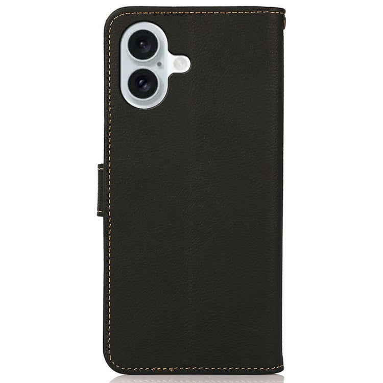 KHAZNEH for iPhone 17 Case Genuine Cow Leather RFID Blocking Wallet Phone Cover - Black