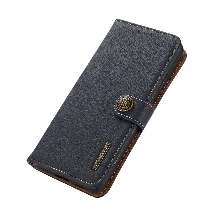 KHAZNEH for iPhone 17 Case Genuine Cow Leather RFID Blocking Wallet Phone Cover - Blue