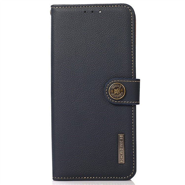 KHAZNEH for iPhone 17 Case Genuine Cow Leather RFID Blocking Wallet Phone Cover - Blue