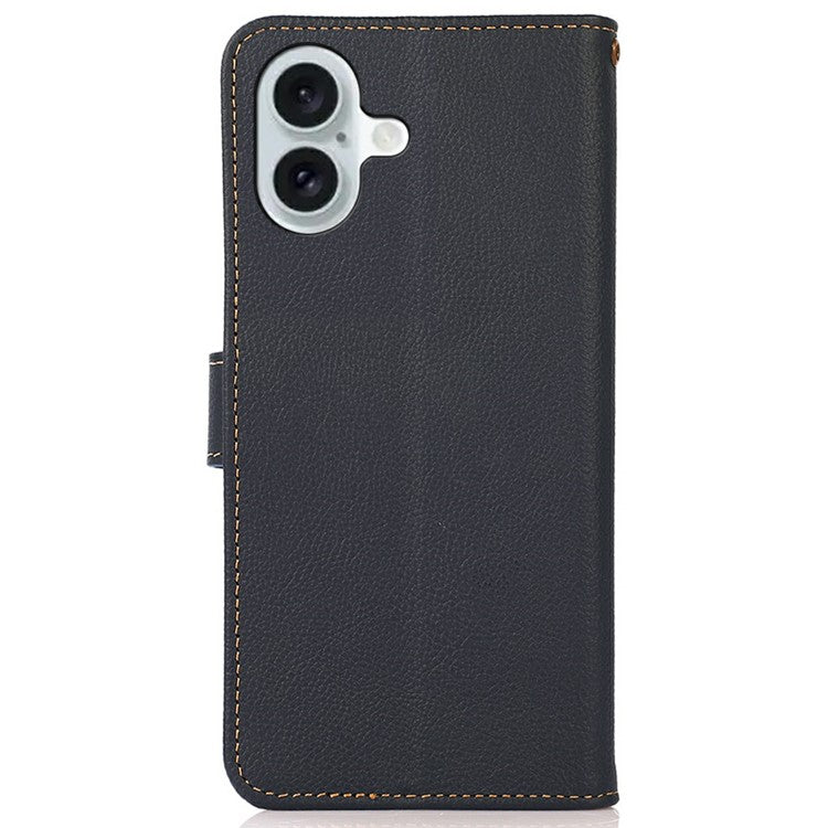 KHAZNEH for iPhone 17 Case Genuine Cow Leather RFID Blocking Wallet Phone Cover - Blue
