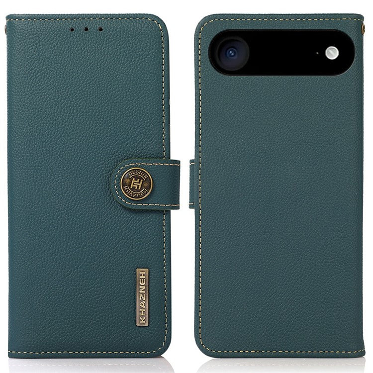 KHAZNEH for iPhone 17 Air Case Genuine Cow Leather RFID Blocking Wallet Phone Cover - Green
