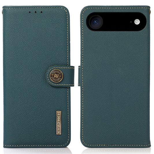 KHAZNEH for iPhone 17 Air Case Genuine Cow Leather RFID Blocking Wallet Phone Cover - Green
