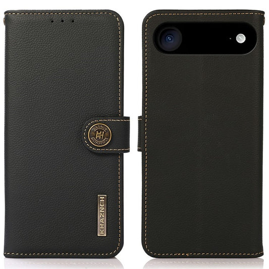 KHAZNEH for iPhone 17 Air Case Genuine Cow Leather RFID Blocking Wallet Phone Cover - Black