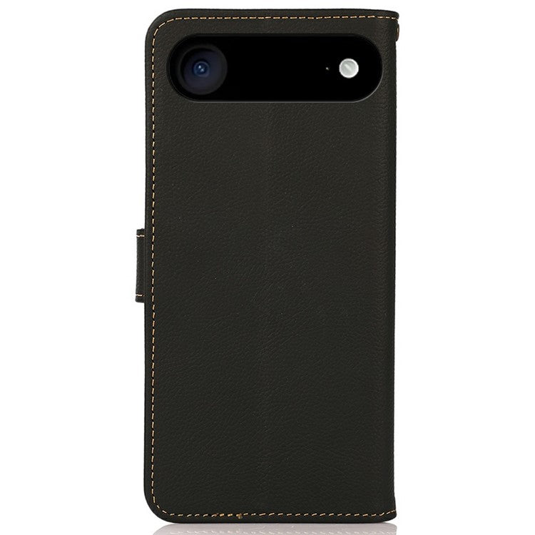 KHAZNEH for iPhone 17 Air Case Genuine Cow Leather RFID Blocking Wallet Phone Cover - Black