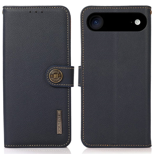 KHAZNEH for iPhone 17 Air Case Genuine Cow Leather RFID Blocking Wallet Phone Cover - Blue