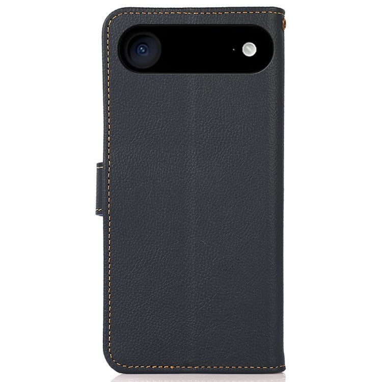 KHAZNEH for iPhone 17 Air Case Genuine Cow Leather RFID Blocking Wallet Phone Cover - Blue