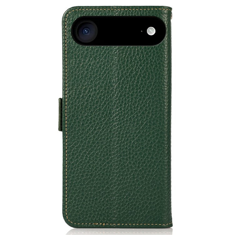 KHAZNEH for iPhone 17 Air Phone Case RFID Blocking Wallet Litchi Texture Genuine Cow Leather Cover - Green