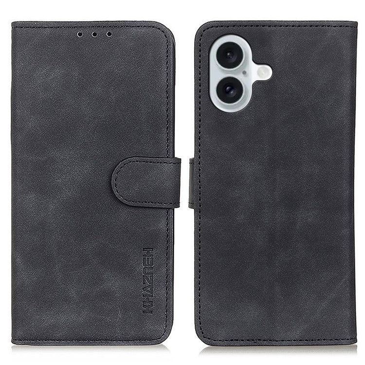 KHAZNEH For iPhone 17 Case PU Leather Retro Texture Phone Cover - Black