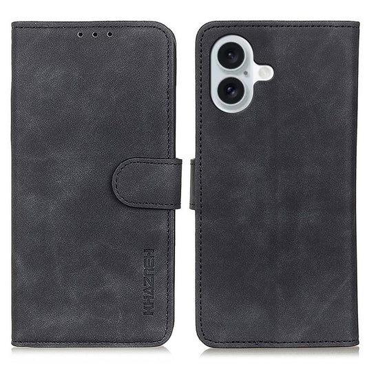 KHAZNEH For iPhone 17 Case PU Leather Retro Texture Phone Cover - Black