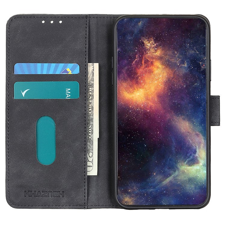 KHAZNEH For iPhone 17 Case PU Leather Retro Texture Phone Cover - Black