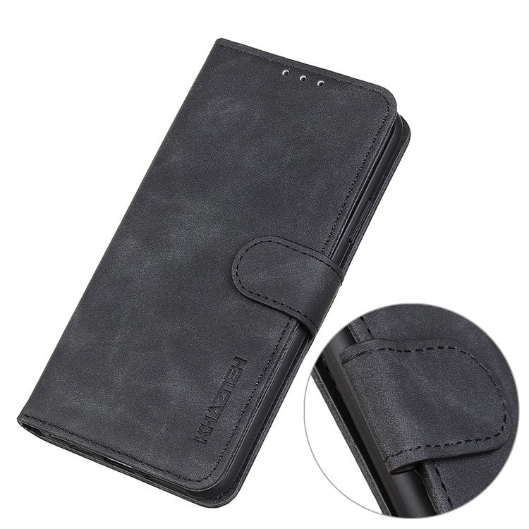 KHAZNEH For iPhone 17 Case PU Leather Retro Texture Phone Cover - Black