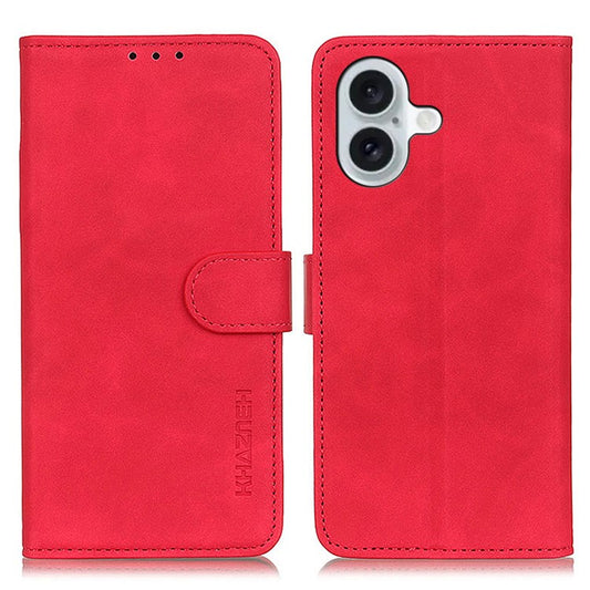 KHAZNEH For iPhone 17 Case PU Leather Retro Texture Phone Cover - Red