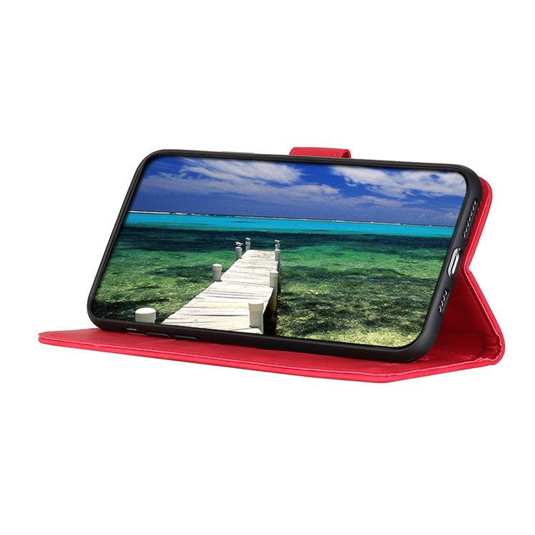 KHAZNEH For iPhone 17 Case PU Leather Retro Texture Phone Cover - Red