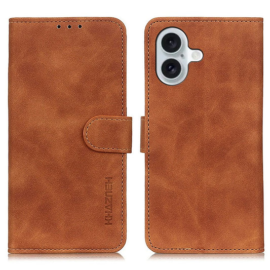 KHAZNEH For iPhone 17 Case PU Leather Retro Texture Phone Cover - Brown