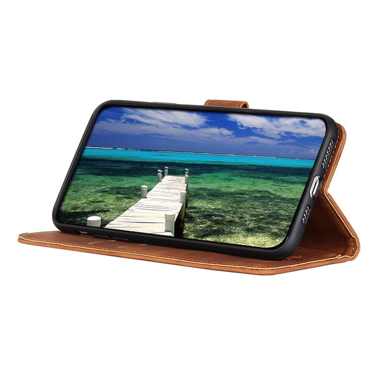 KHAZNEH For iPhone 17 Case PU Leather Retro Texture Phone Cover - Brown