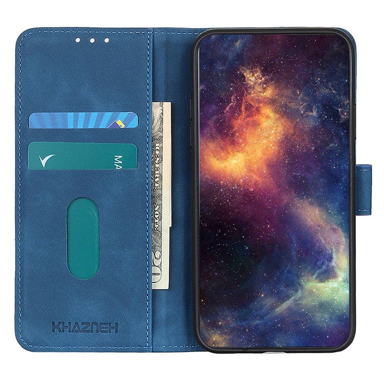 KHAZNEH For iPhone 17 Case PU Leather Retro Texture Phone Cover - Blue