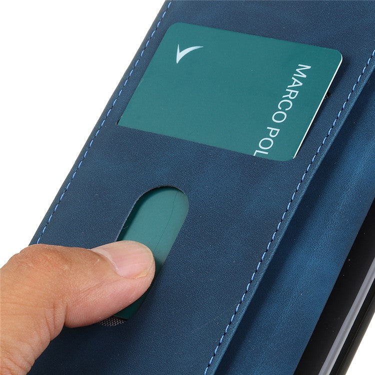 KHAZNEH For iPhone 17 Case PU Leather Retro Texture Phone Cover - Blue