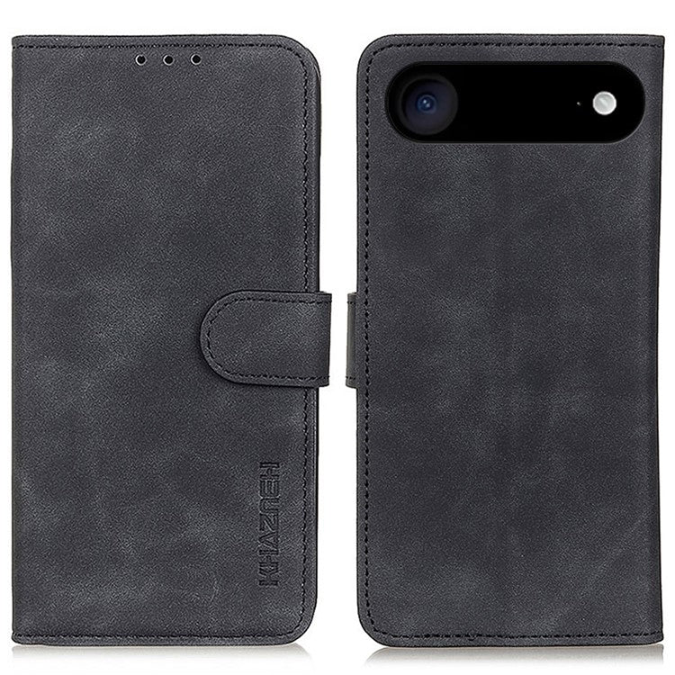 KHAZNEH For iPhone 17 Air Case PU Leather Retro Texture Phone Cover - Black