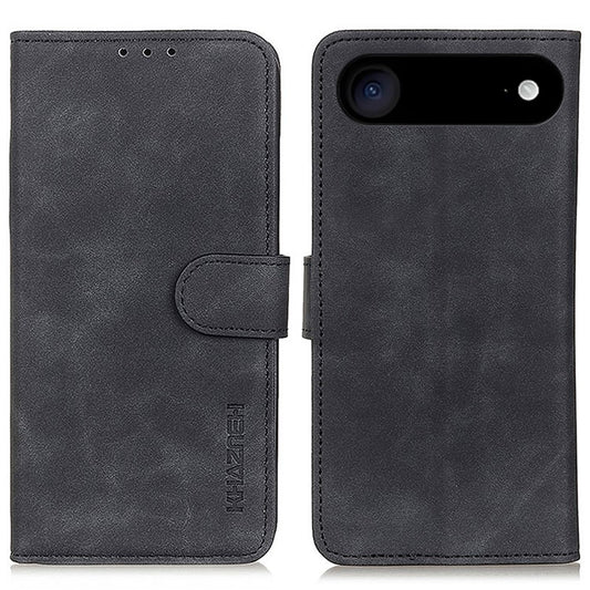 KHAZNEH For iPhone 17 Air Case PU Leather Retro Texture Phone Cover - Black