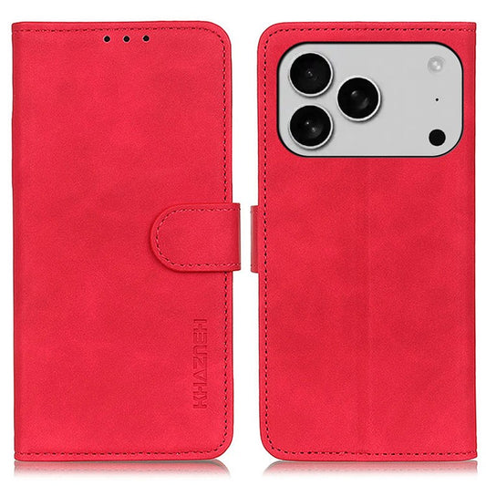 KHAZNEH For iPhone 17 Pro Case PU Leather Retro Texture Phone Cover - Red