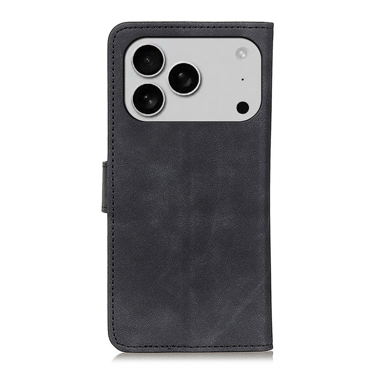 KHAZNEH For iPhone 17 Pro Case PU Leather Retro Texture Phone Cover - Black