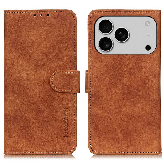 KHAZNEH For iPhone 17 Pro Case PU Leather Retro Texture Phone Cover - Brown