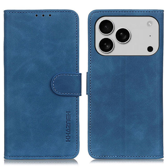 KHAZNEH For iPhone 17 Pro Case PU Leather Retro Texture Phone Cover - Blue