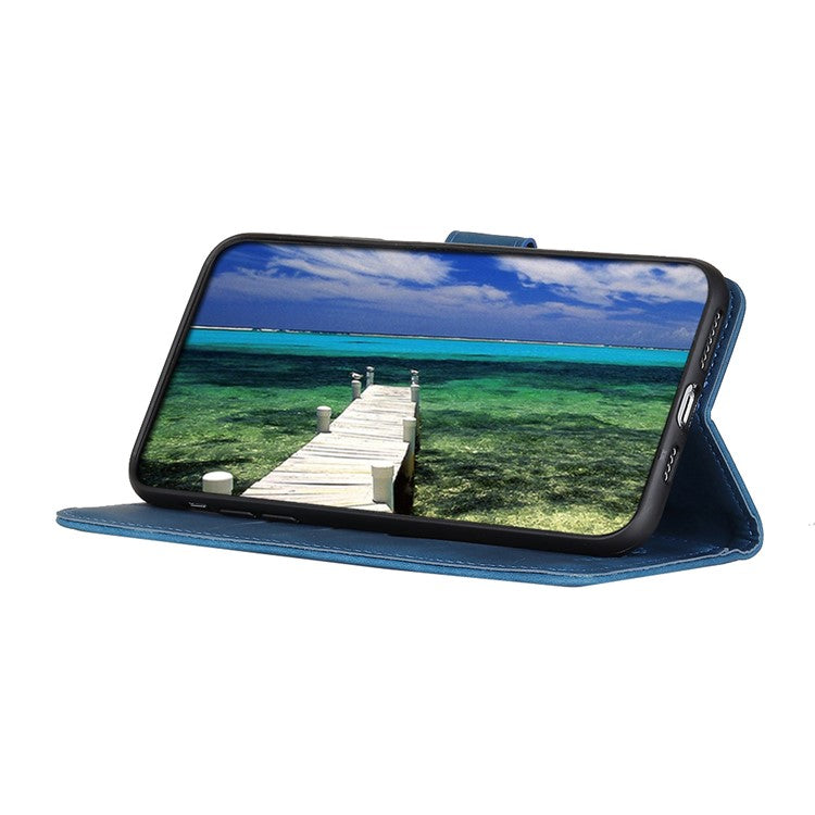 KHAZNEH For iPhone 17 Pro Case PU Leather Retro Texture Phone Cover - Blue