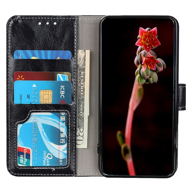 For iPhone 17 Case Wallet Leather Phone Cover Crazy Horse Texture - Black