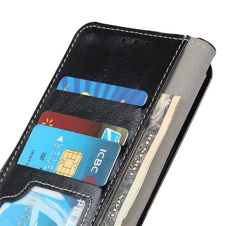 For iPhone 17 Case Wallet Leather Phone Cover Crazy Horse Texture - Black