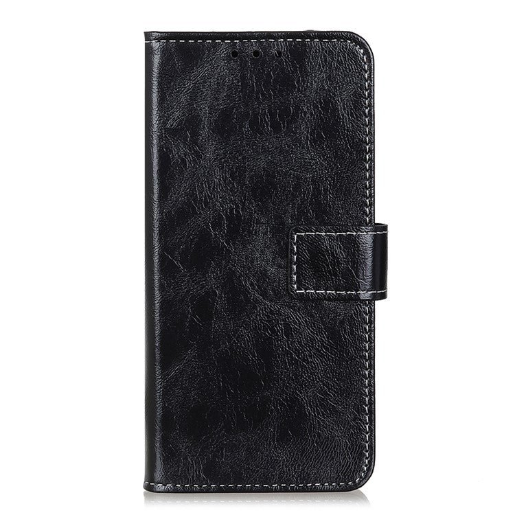 For iPhone 17 Case Wallet Leather Phone Cover Crazy Horse Texture - Black