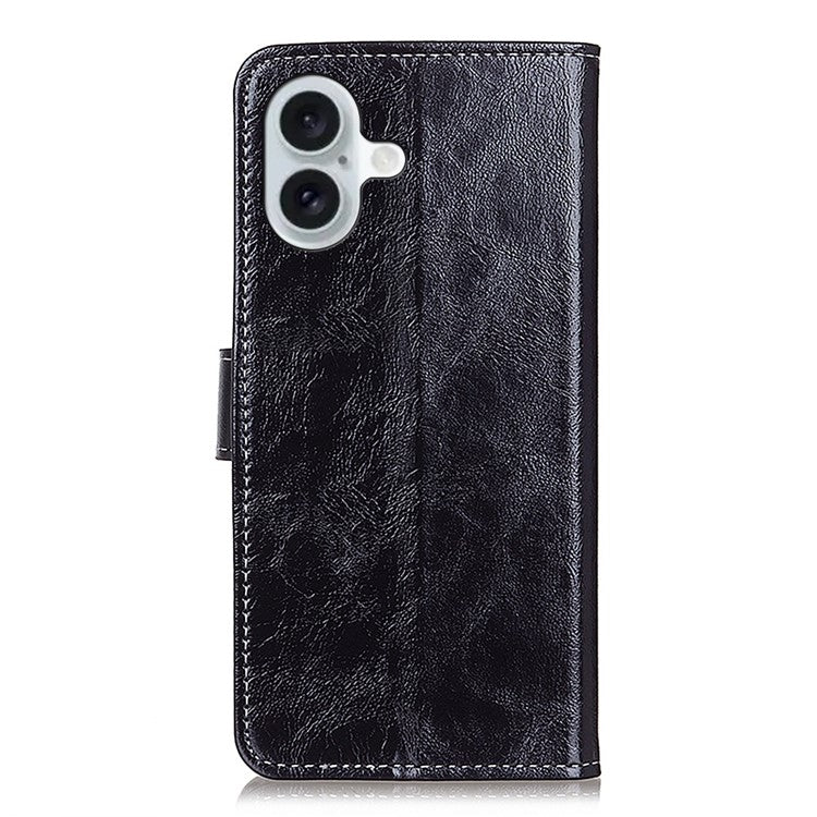 For iPhone 17 Case Wallet Leather Phone Cover Crazy Horse Texture - Black