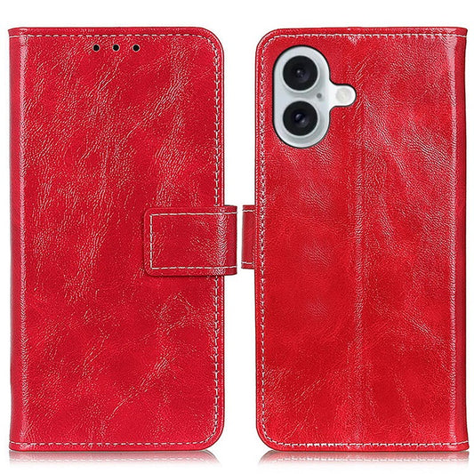 For iPhone 17 Case Wallet Leather Phone Cover Crazy Horse Texture - Red