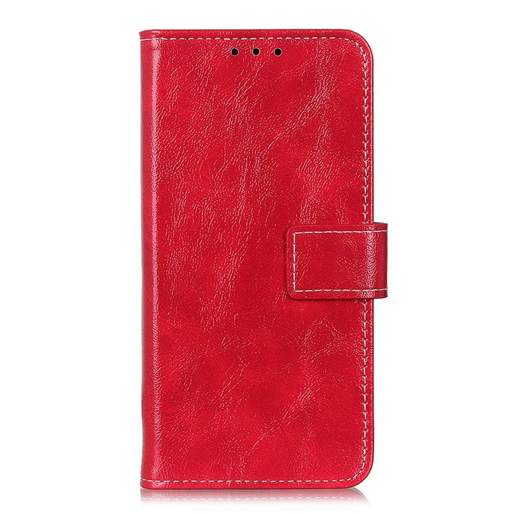 For iPhone 17 Case Wallet Leather Phone Cover Crazy Horse Texture - Red