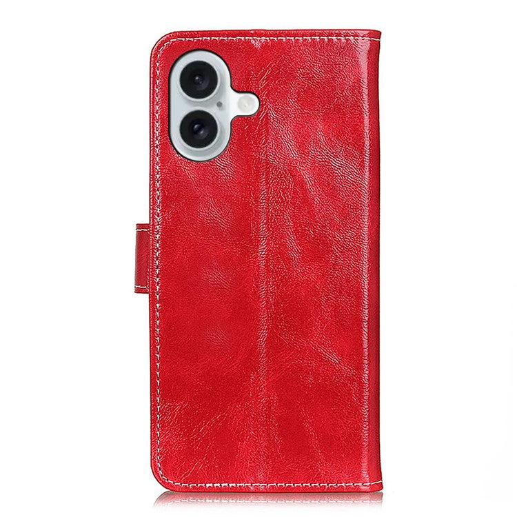 For iPhone 17 Case Wallet Leather Phone Cover Crazy Horse Texture - Red