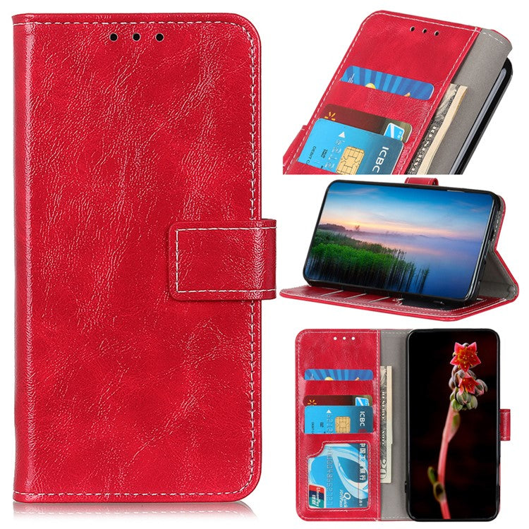 For iPhone 17 Case Wallet Leather Phone Cover Crazy Horse Texture - Red