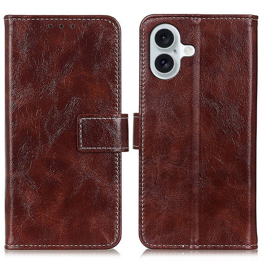 For iPhone 17 Case Wallet Leather Phone Cover Crazy Horse Texture - Brown