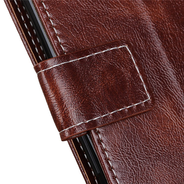 For iPhone 17 Case Wallet Leather Phone Cover Crazy Horse Texture - Brown