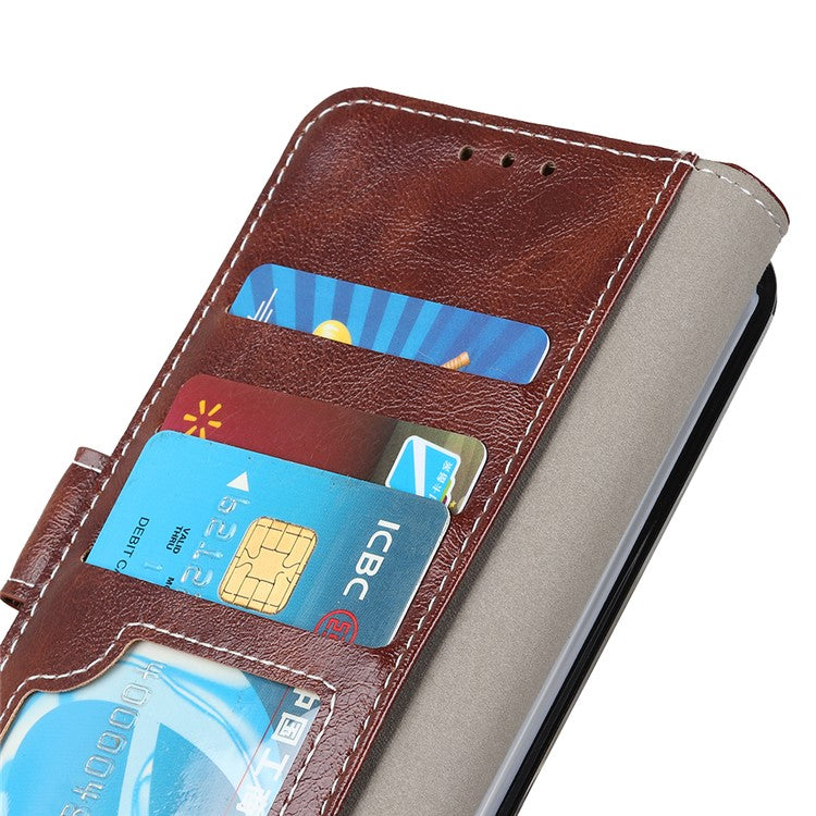 For iPhone 17 Case Wallet Leather Phone Cover Crazy Horse Texture - Brown