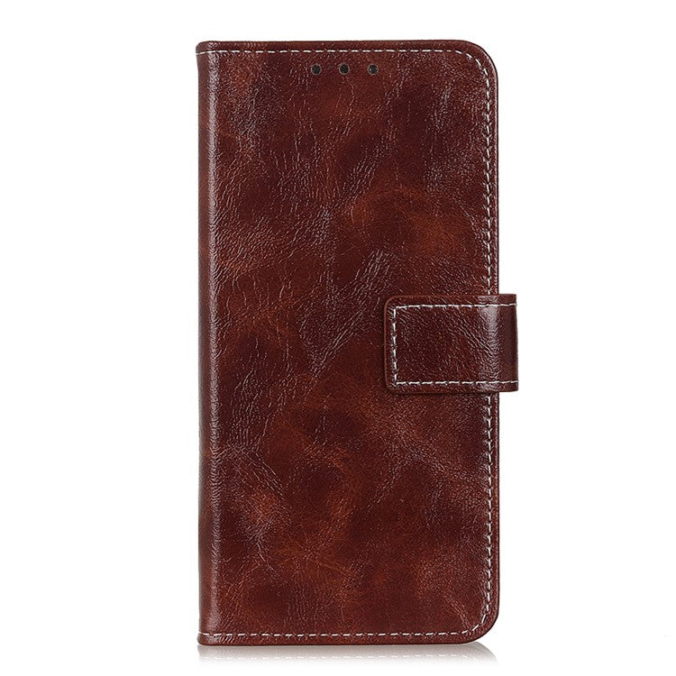 For iPhone 17 Case Wallet Leather Phone Cover Crazy Horse Texture - Brown