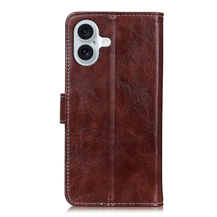 For iPhone 17 Case Wallet Leather Phone Cover Crazy Horse Texture - Brown