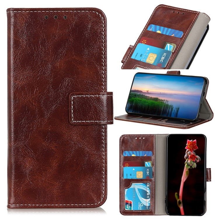 For iPhone 17 Case Wallet Leather Phone Cover Crazy Horse Texture - Brown