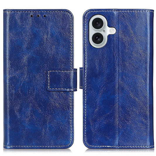 For iPhone 17 Case Wallet Leather Phone Cover Crazy Horse Texture - Blue