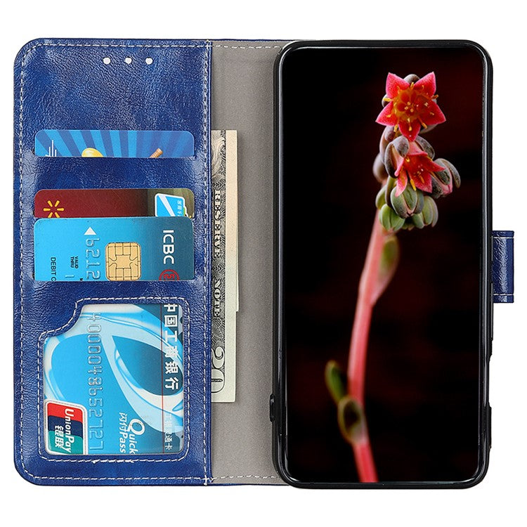 For iPhone 17 Case Wallet Leather Phone Cover Crazy Horse Texture - Blue
