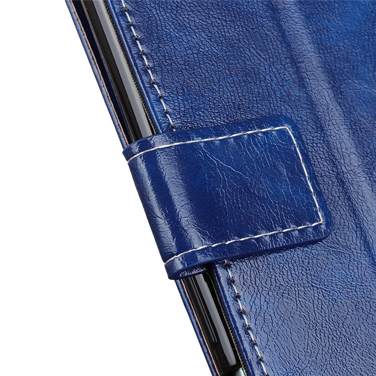 For iPhone 17 Case Wallet Leather Phone Cover Crazy Horse Texture - Blue