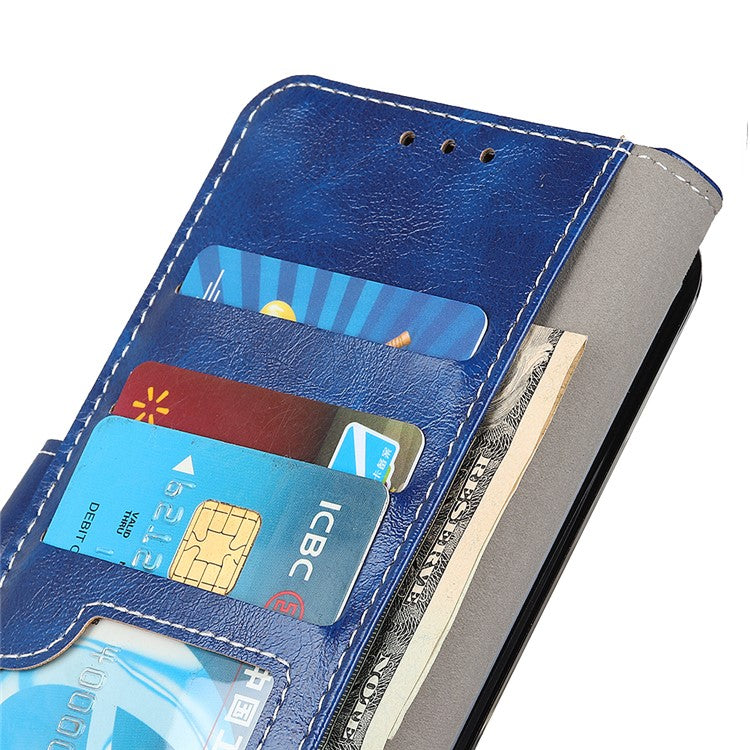 For iPhone 17 Case Wallet Leather Phone Cover Crazy Horse Texture - Blue