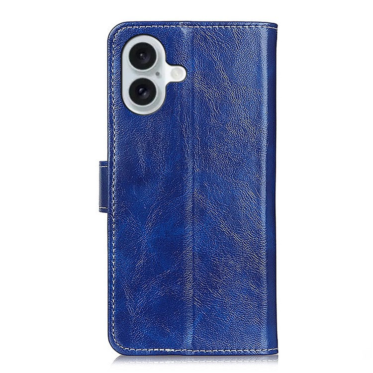 For iPhone 17 Case Wallet Leather Phone Cover Crazy Horse Texture - Blue