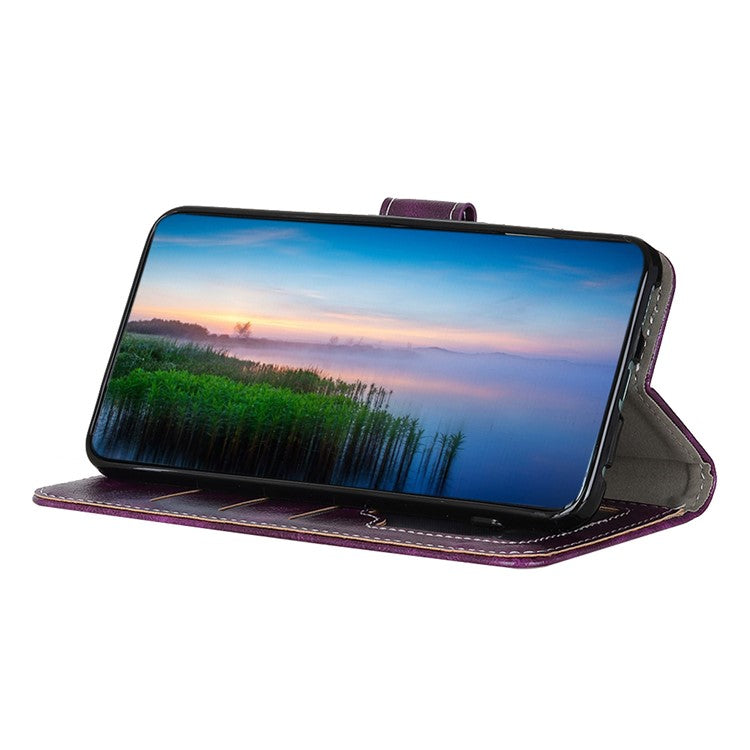 For iPhone 17 Case Wallet Leather Phone Cover Crazy Horse Texture - Purple